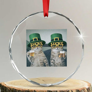 Funny St Patricks Day Cats Drinking Beer Meme Crystal Glass Ornament TS14 Transparent Glass 3'' Circle Print Your Wear