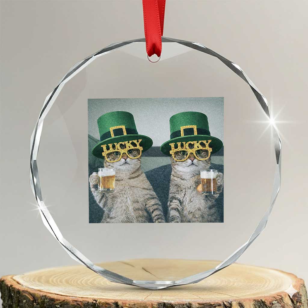 Funny St Patricks Day Cats Drinking Beer Meme Crystal Glass Ornament TS14 Transparent Glass 3'' Circle Print Your Wear