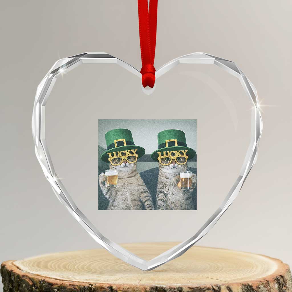 Funny St Patricks Day Cats Drinking Beer Meme Heart Crystal Glass Ornament TS14 Transparent Glass 3'' Heart Print Your Wear