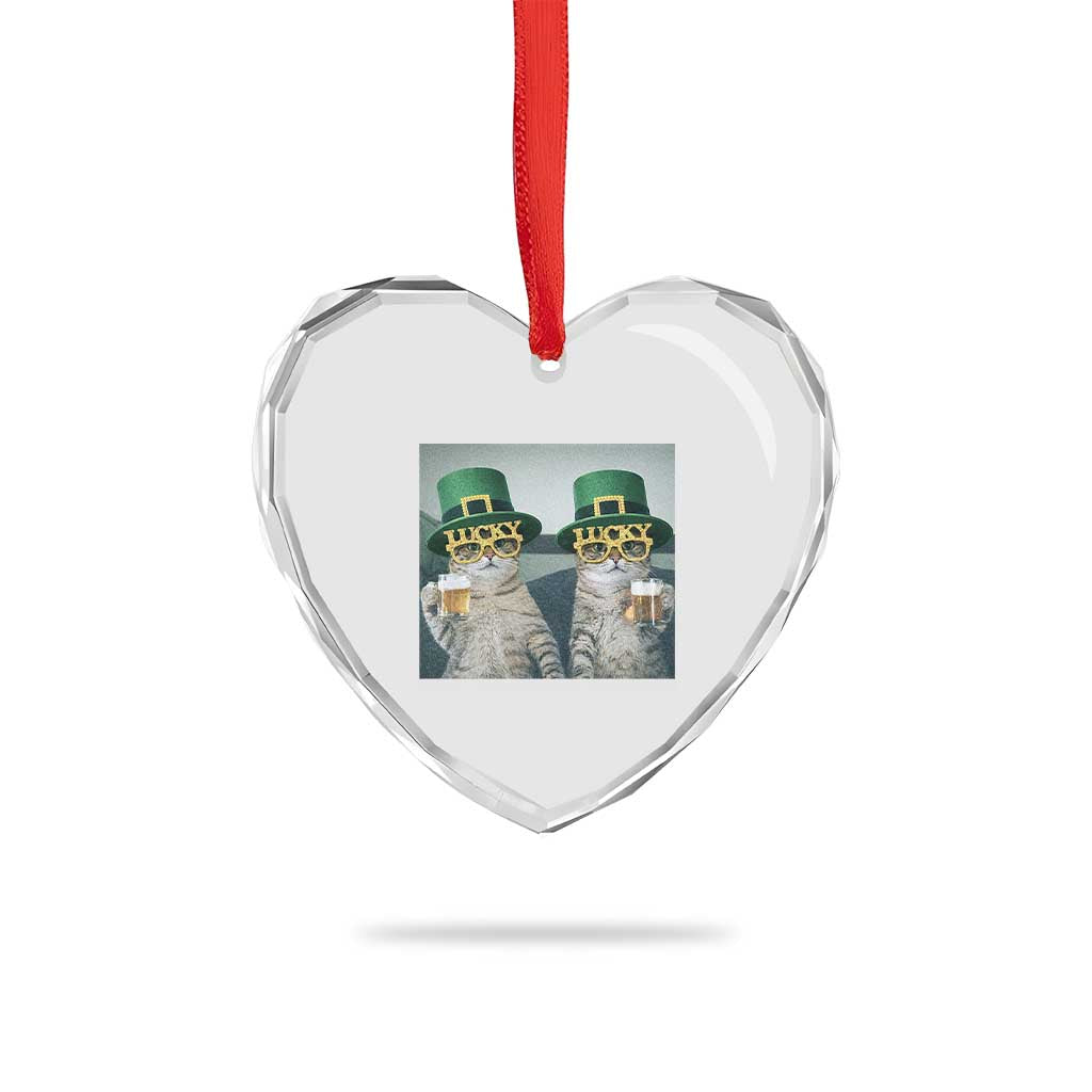 Funny St Patricks Day Cats Drinking Beer Meme Heart Crystal Glass Ornament TS14 Print Your Wear