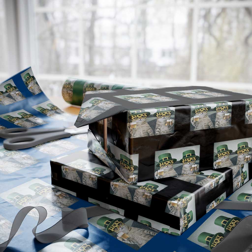 Funny St Patricks Day Cats Drinking Beer Meme Wrapping Paper Roll TS14 Black Print Your Wear