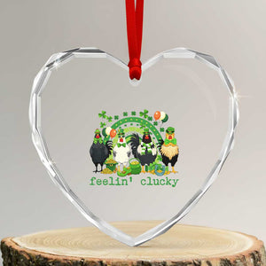 Funny St Patricks Day Chicken Shamrock Heart Crystal Glass Ornament Feelin Clucky Hen Lucky Clover Pun Irish Humor TS02 Transparent Glass 3'' Heart Print Your Wear