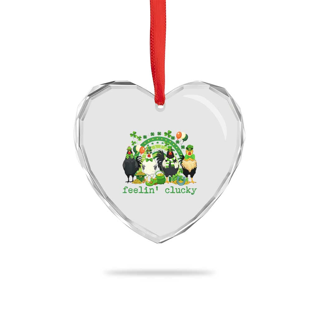 Funny St Patricks Day Chicken Shamrock Heart Crystal Glass Ornament Feelin Clucky Hen Lucky Clover Pun Irish Humor TS02 Print Your Wear