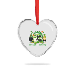 Funny St Patricks Day Chicken Shamrock Heart Crystal Glass Ornament Feelin Clucky Hen Lucky Clover Pun Irish Humor TS02 Print Your Wear