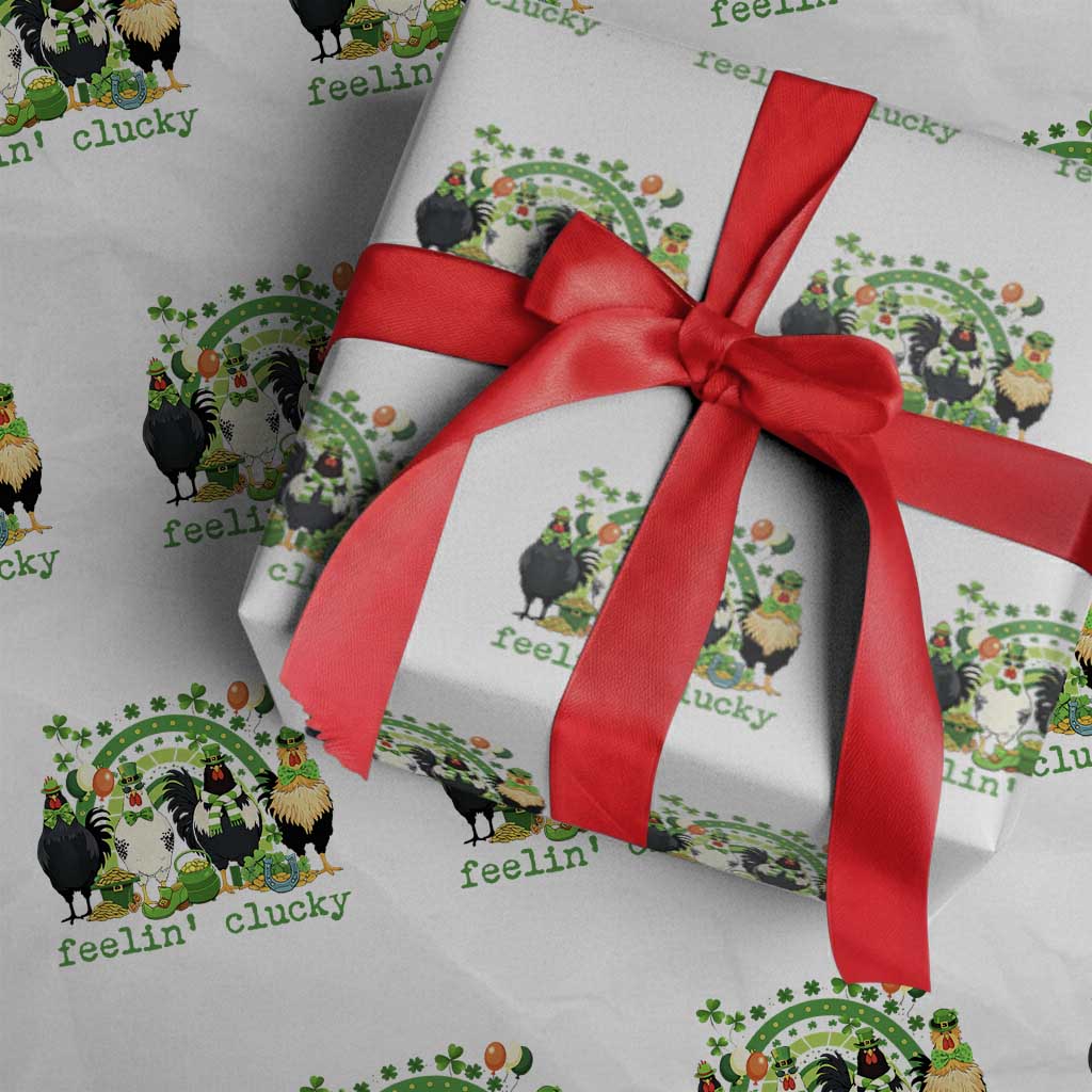 Funny St Patricks Day Chicken Shamrock Wrapping Paper Roll Feelin Clucky Hen Lucky Clover Pun Irish Humor TS02 White Print Your Wear