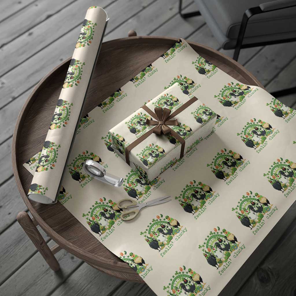 Funny St Patricks Day Chicken Shamrock Wrapping Paper Roll Feelin Clucky Hen Lucky Clover Pun Irish Humor TS02 Beige Print Your Wear