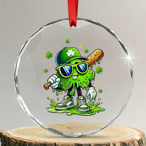Funny St Patricks Day Clover Baseball Player Gift Crystal Glass Ornament TS12 Transparent Glass 3'' Circle Print Your Wear