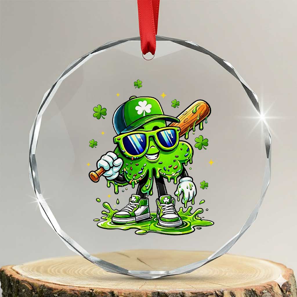 Funny St Patricks Day Clover Baseball Player Gift Crystal Glass Ornament TS12 Transparent Glass 3'' Circle Print Your Wear