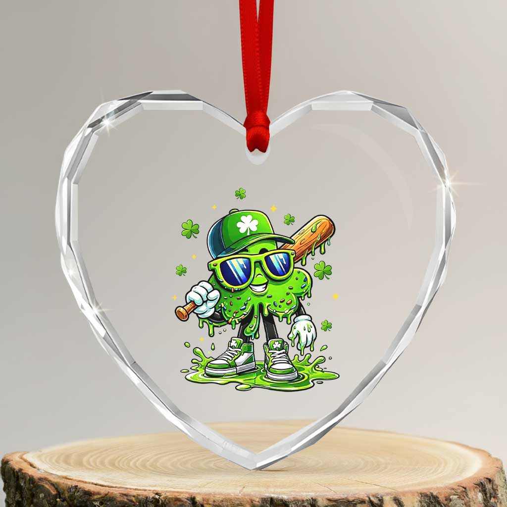 Funny St Patricks Day Clover Baseball Player Gift Heart Crystal Glass Ornament TS12 Transparent Glass 3'' Heart Print Your Wear