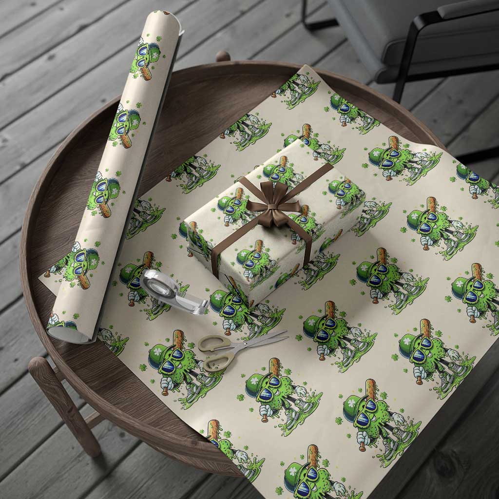 Funny St Patricks Day Clover Baseball Player Gift Wrapping Paper Roll TS12 Beige Print Your Wear