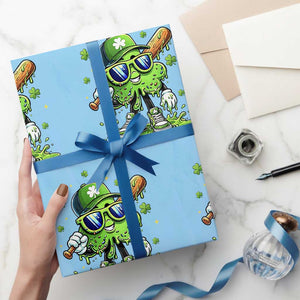 Funny St Patricks Day Clover Baseball Player Gift Wrapping Paper Roll TS12 Light Blue Print Your Wear