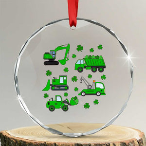 Funny St Patricks Day Construction Trucks Irish Shamrock Crystal Glass Ornament TS11 Transparent Glass 3'' Circle Print Your Wear