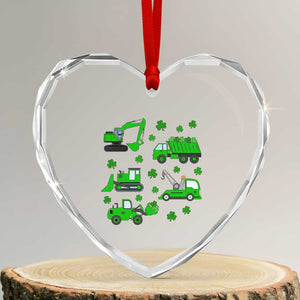 Funny St Patricks Day Construction Trucks Irish Shamrock Heart Crystal Glass Ornament TS11 Transparent Glass 3'' Heart Print Your Wear