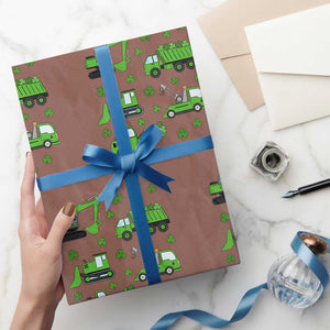 Funny St Patricks Day Construction Trucks Irish Shamrock Wrapping Paper Roll TS11 Mocha Print Your Wear