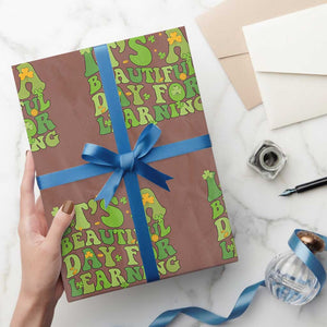 Funny St Patricks Day Wrapping Paper Roll It's Beautiful Day For Learning Students TS02 Mocha Print Your Wear