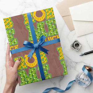 Funny St Patricks Day Wrapping Paper Roll Rub Me For Luck Shamrock Adult Humor TS02 Mocha Print Your Wear