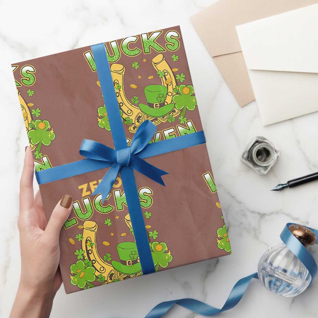 Funny St Patricks Day Wrapping Paper Roll Zero Lucks Given Irish Shamrock TS02 Mocha Print Your Wear