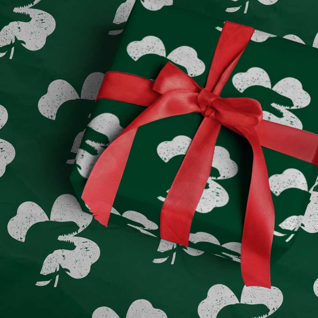 Funny St Patricks Day Dinosaur Shamrock Wrapping Paper Roll TS11 Green Print Your Wear