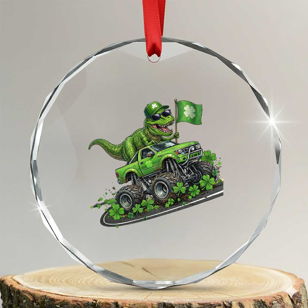 Funny St Patricks Day Dinosaur Truck Crystal Glass Ornament Irish Holiday Gift TS12 Transparent Glass 3'' Circle Print Your Wear