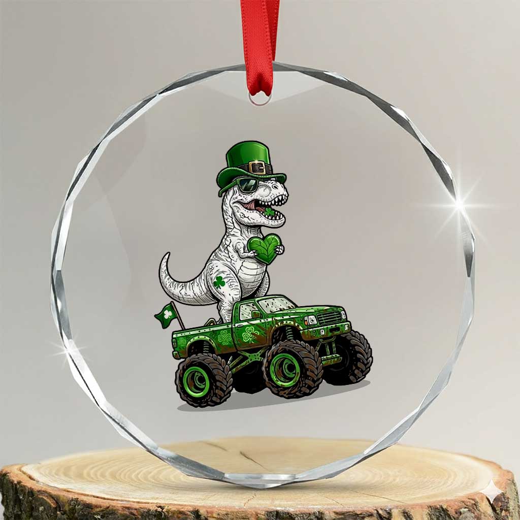 Funny St Patricks Day Dinosaur Truck Crystal Glass Ornament Lucky Dino Gift TS12 Transparent Glass 3'' Circle Print Your Wear