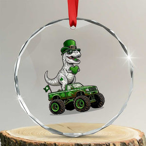 Funny St Patricks Day Dinosaur Truck Crystal Glass Ornament Lucky Dino Gift TS12 Transparent Glass 3'' Circle Print Your Wear