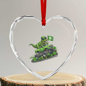 Funny St Patricks Day Dinosaur Truck Heart Crystal Glass Ornament Irish Holiday Gift TS12 Transparent Glass 3'' Heart Print Your Wear