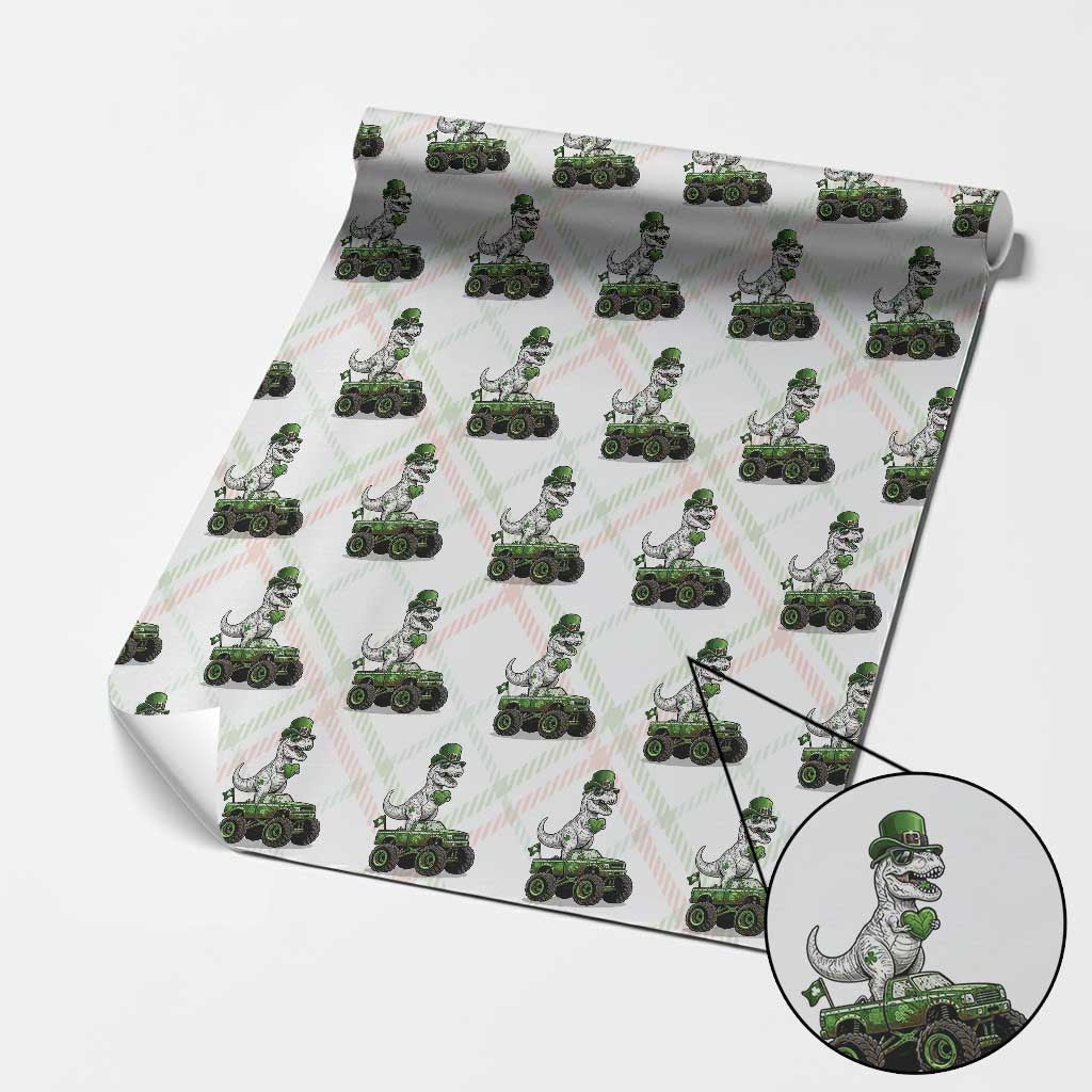 Funny St Patricks Day Dinosaur Truck Wrapping Paper Roll Lucky Dino Gift TS12 Christmas Plaid Print Your Wear