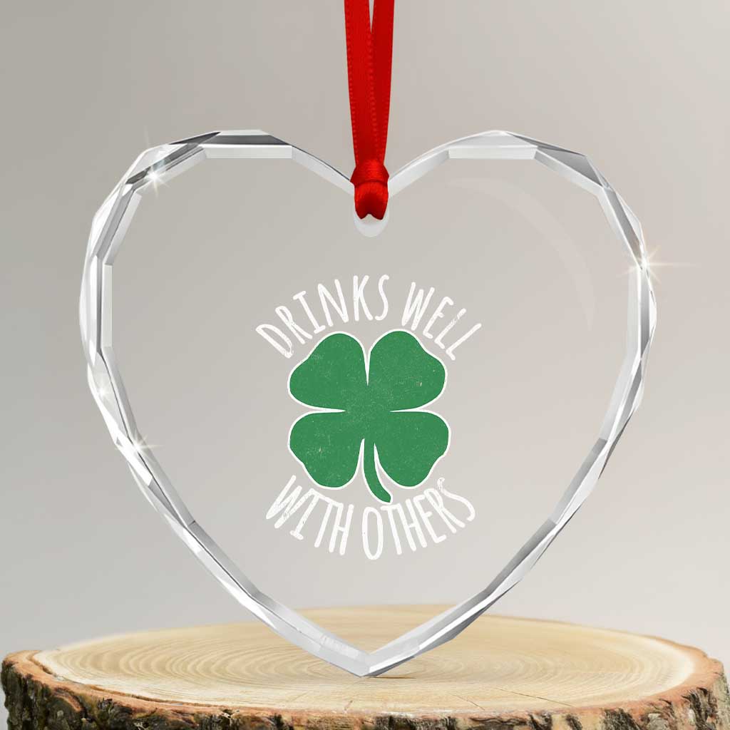 Funny St Patricks Day Drinking Heart Crystal Glass Ornament Drinks Well With Others Drunk Beer Lucky Shamrock TS02 Transparent Glass 3'' Heart Print Your Wear