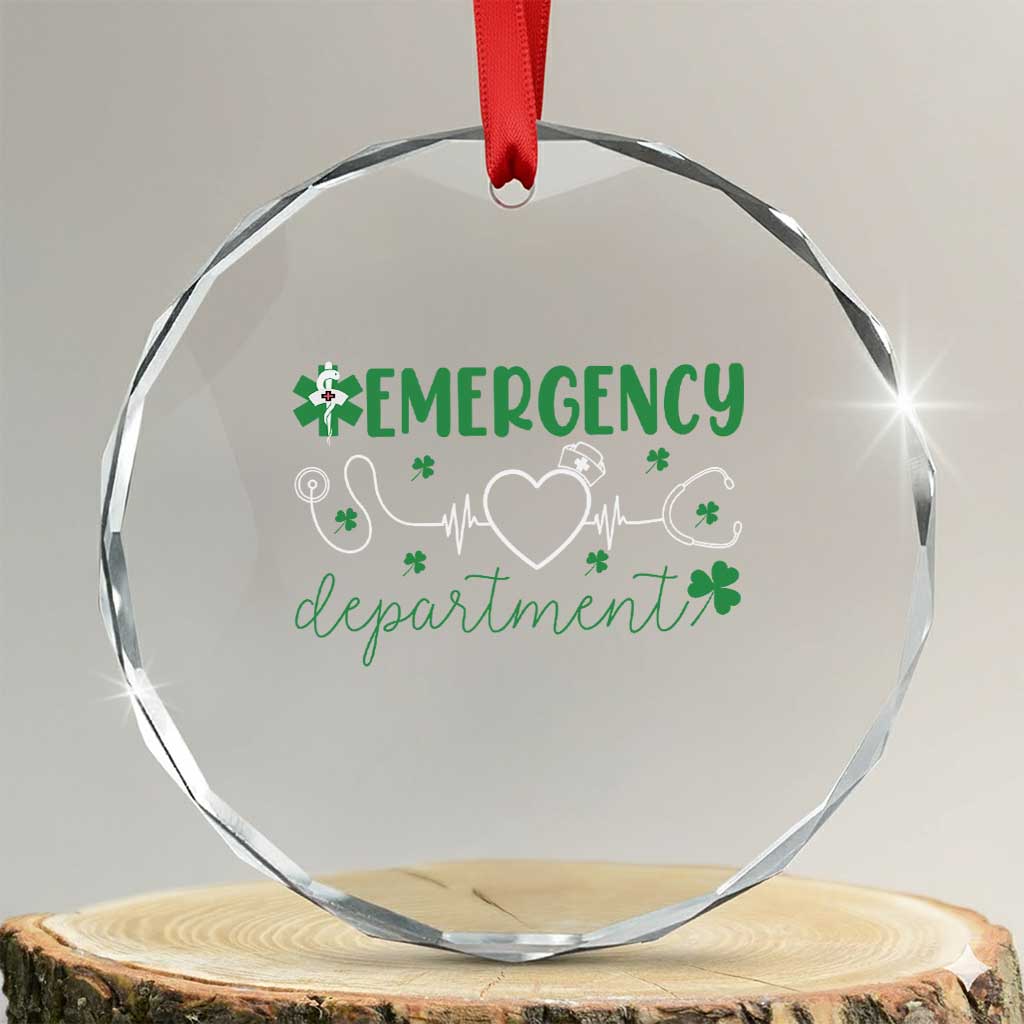 Funny St Patricks Day ER Nurse Crystal Glass Ornament Emergency Department Lucky Shamrocks TS02 Transparent Glass 3'' Circle Print Your Wear