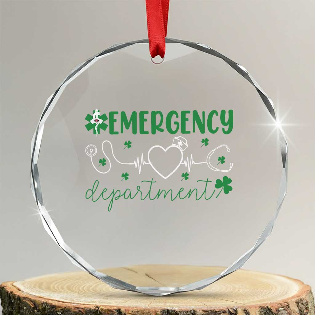 Funny St Patricks Day ER Nurse Crystal Glass Ornament Emergency Department Lucky Shamrocks TS02 Transparent Glass 3'' Circle Print Your Wear