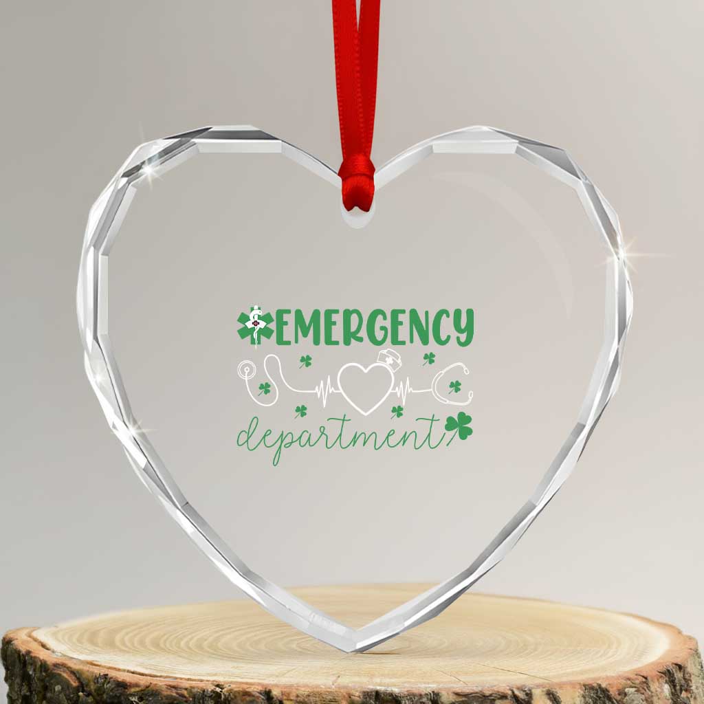 Funny St Patricks Day ER Nurse Heart Crystal Glass Ornament Emergency Department Lucky Shamrocks TS02 Transparent Glass 3'' Heart Print Your Wear