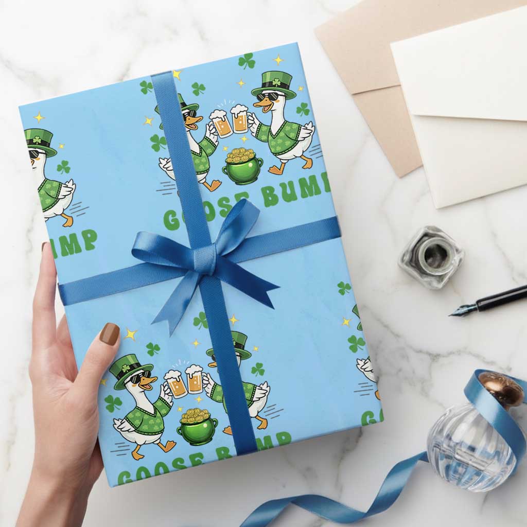 Funny St Patricks Day Goose Drinking Beer Wrapping Paper Roll Goose Bump TS14 Light Blue Print Your Wear