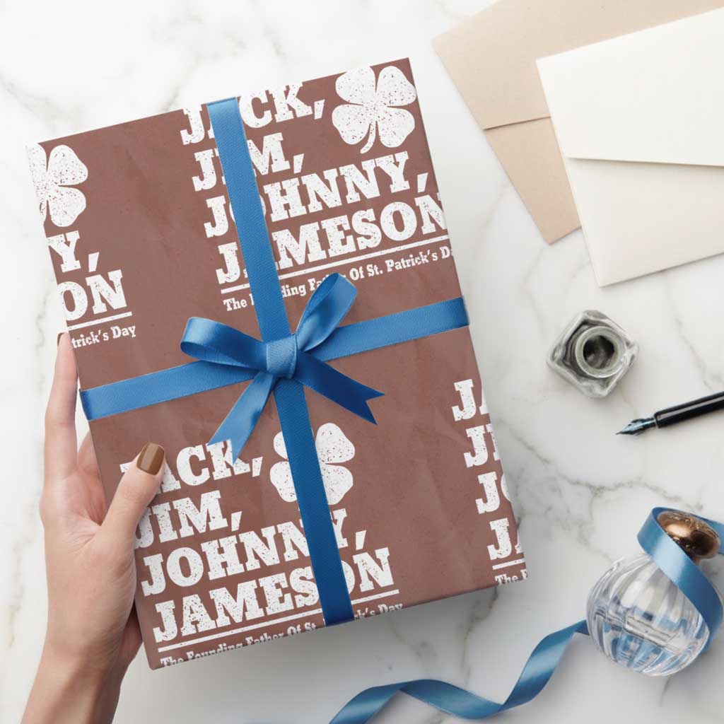 Funny St Patricks Day Irish Fathers Jack Jim Johnny Jameson Vintage Clover Wrapping Paper Roll TS11 Mocha Print Your Wear