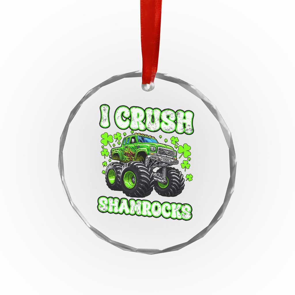 Funny St Patricks Day Monster Truck Crystal Glass Ornament I Crush Shamrocks Retro TS02 Print Your Wear