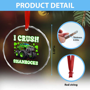 Funny St Patricks Day Monster Truck Crystal Glass Ornament I Crush Shamrocks Retro TS02 Print Your Wear
