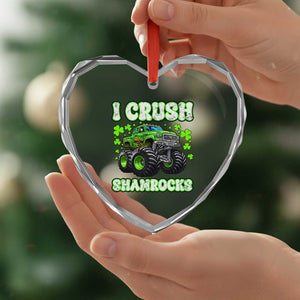 Funny St Patricks Day Monster Truck Heart Crystal Glass Ornament I Crush Shamrocks Retro TS02 Print Your Wear