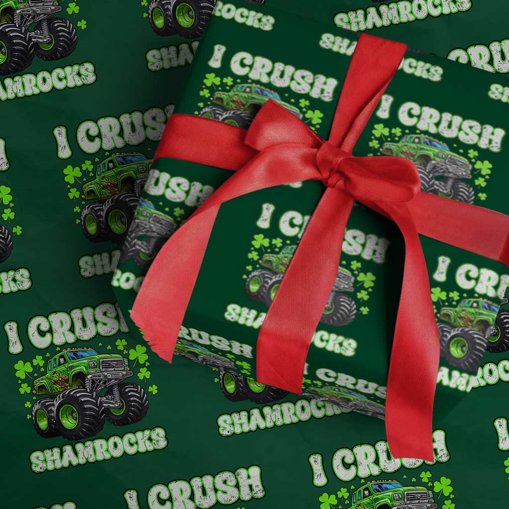 Funny St Patricks Day Monster Truck Wrapping Paper Roll I Crush Shamrocks Retro TS02 Green Print Your Wear
