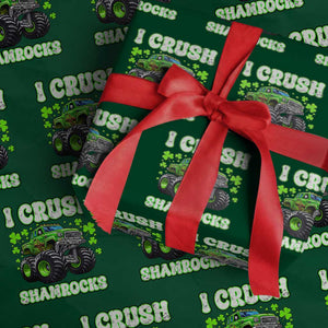 Funny St Patricks Day Monster Truck Wrapping Paper Roll I Crush Shamrocks Retro TS02 Green Print Your Wear