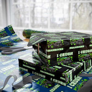 Funny St Patricks Day Monster Truck Wrapping Paper Roll I Crush Shamrocks Retro TS02 Black Print Your Wear