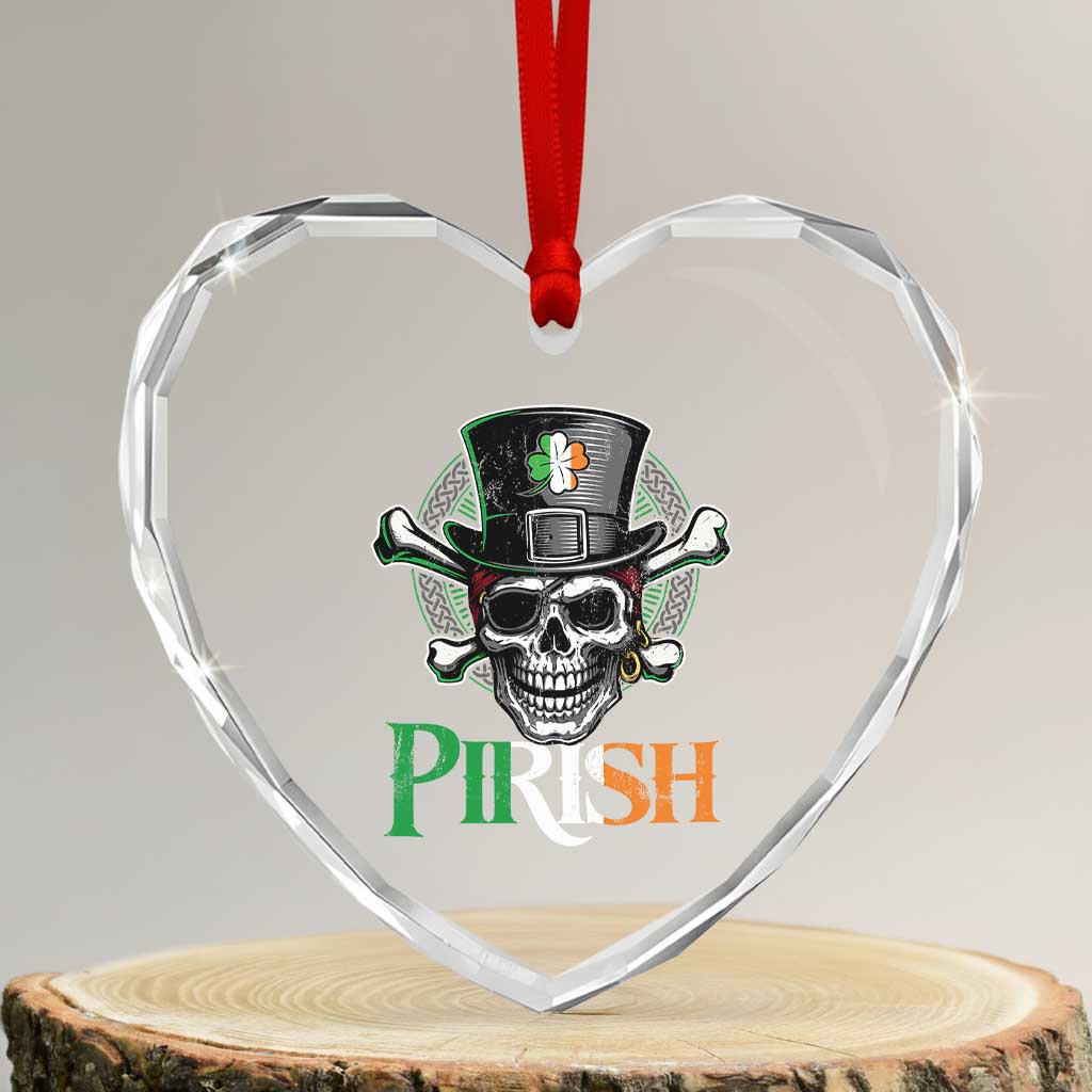 Funny St Patricks Day Pirate Heart Crystal Glass Ornament Pirish Vintage Irish Pirate Skull TS11 Transparent Glass 3'' Heart Print Your Wear
