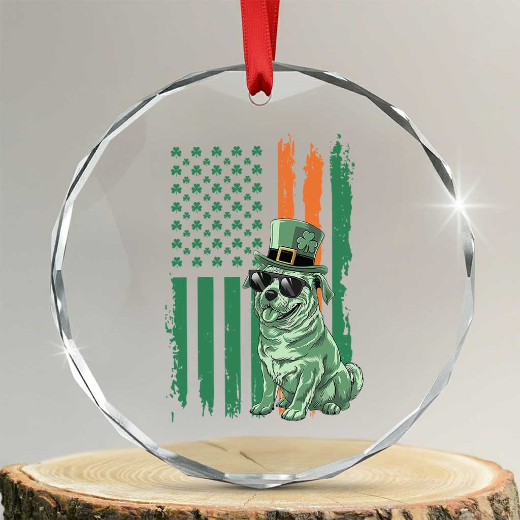Funny St Patrick's Day Pug Leprechaun Crystal Glass Ornament Dog Lover Puppy Green American Flag TS02 Transparent Glass 3'' Circle Print Your Wear