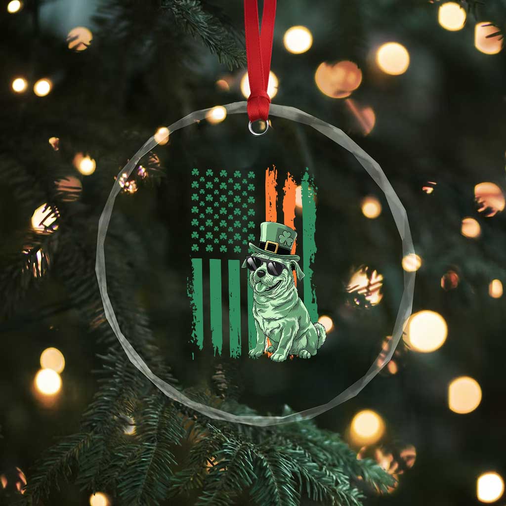 Funny St Patrick's Day Pug Leprechaun Crystal Glass Ornament Dog Lover Puppy Green American Flag TS02 Print Your Wear