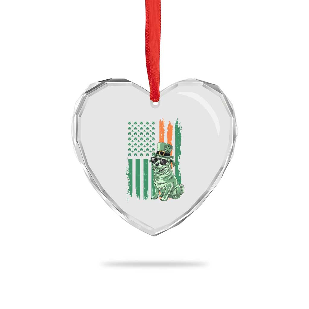 Funny St Patrick's Day Pug Leprechaun Heart Crystal Glass Ornament Dog Lover Puppy Green American Flag TS02 Print Your Wear