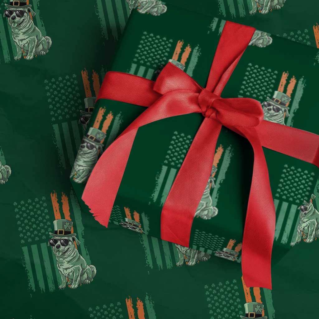 Funny St Patrick's Day Pug Leprechaun Wrapping Paper Roll Dog Lover Puppy Green American Flag TS02 Green Print Your Wear