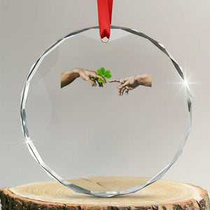 Funny St Patricks Day Shamrock The Creation of Adam Meme Crystal Glass Ornament TS11 Transparent Glass 3'' Circle Print Your Wear