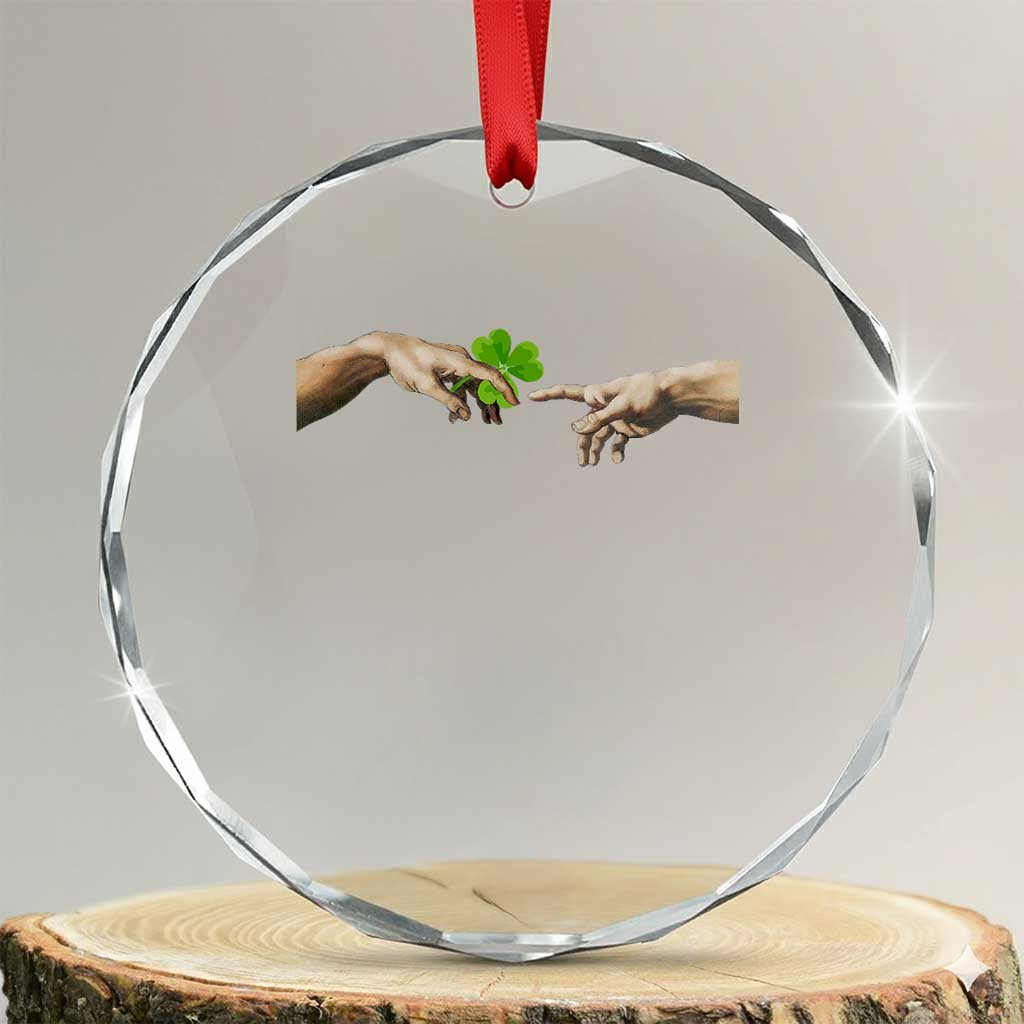 Funny St Patricks Day Shamrock The Creation of Adam Meme Crystal Glass Ornament TS11 Transparent Glass 3'' Circle Print Your Wear