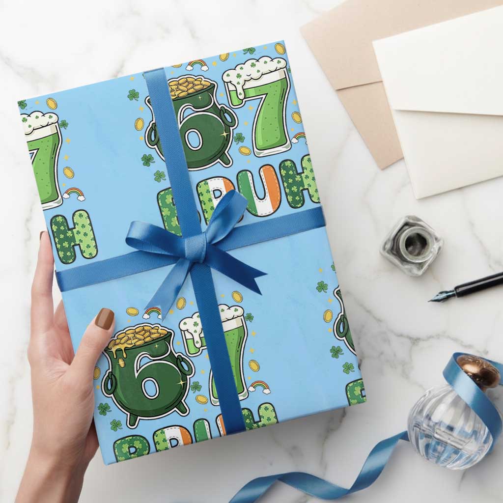 Funny St Patricks Day Six Seven Meme Wrapping Paper Roll Irish American Gift TS12 Light Blue Print Your Wear