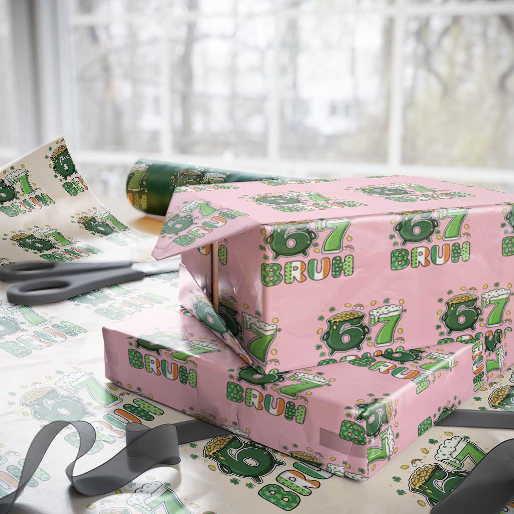 Funny St Patricks Day Six Seven Meme Wrapping Paper Roll Irish American Gift TS12 Light Pink Print Your Wear