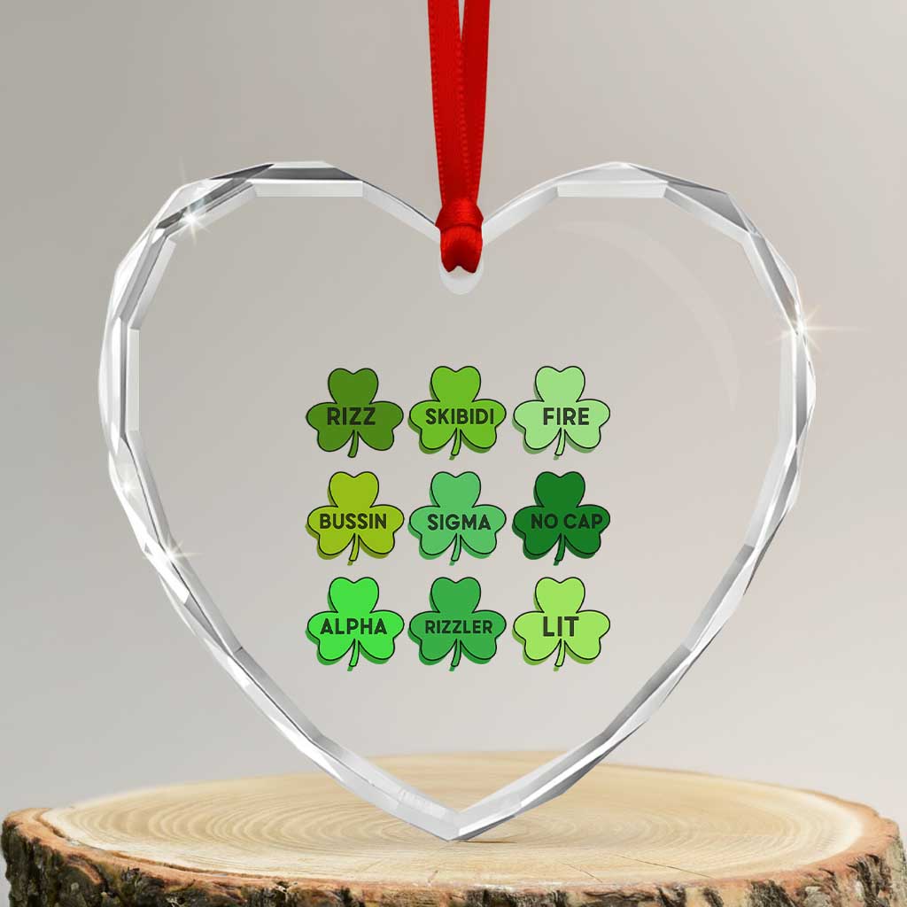 Funny St Patricks Day Skibi Rizz Heart Crystal Glass Ornament No Cap TS02 Transparent Glass 3'' Heart Print Your Wear