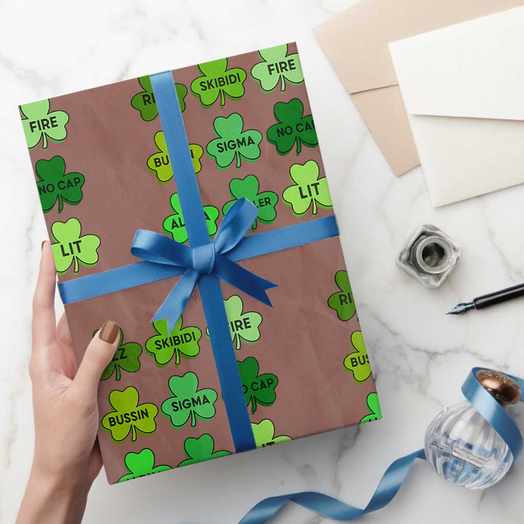 Funny St Patricks Day Skibi Rizz Wrapping Paper Roll No Cap TS02 Mocha Print Your Wear
